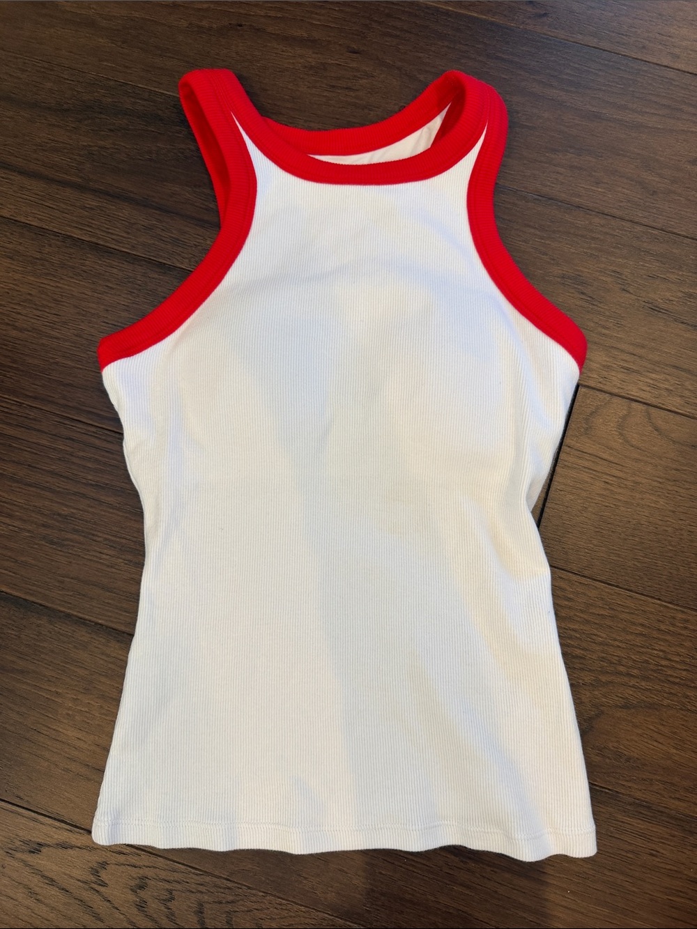 Amazon White Ribbed Tank with Red Trim Size Small